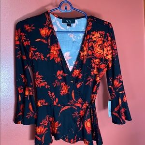 Red & black floral blouse BCX